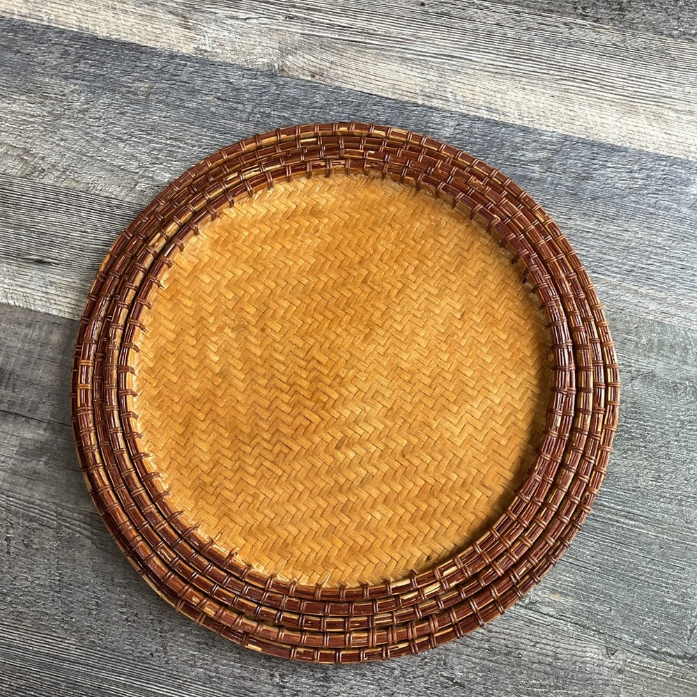 Rattan 5 Piece nesting Asian Food Rice Tray plates Traditional Wicker Serving - Picture 3 of 16